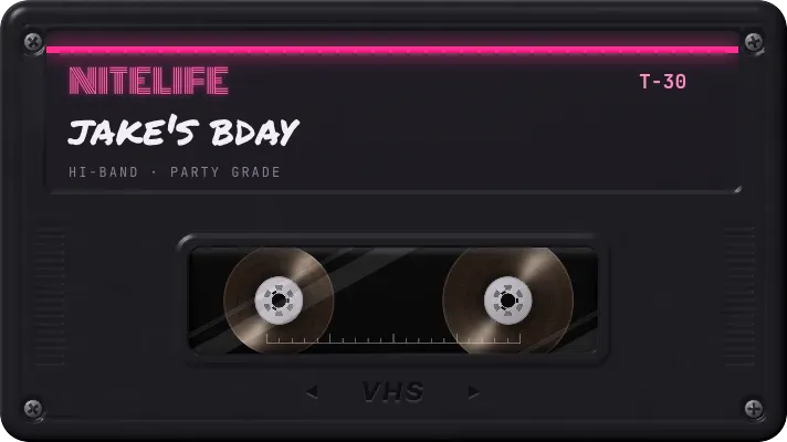 A NITELIFE tape labeled jake's bday.