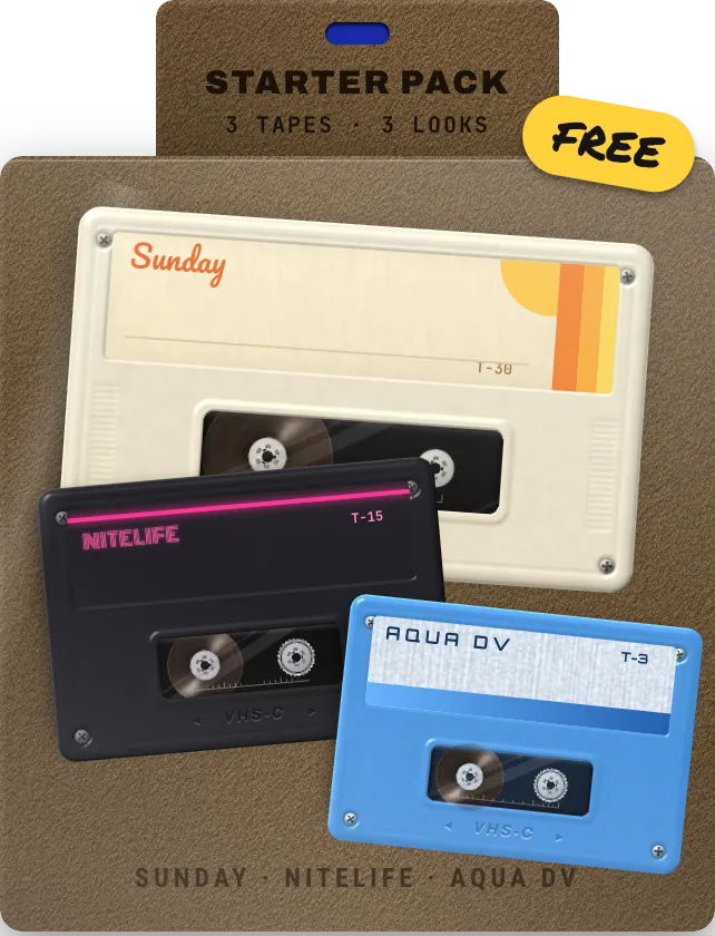 The starter pack, shrink-wrapped: a SUNDAY, a NITELIFE and an AQUA DV tape, marked FREE.